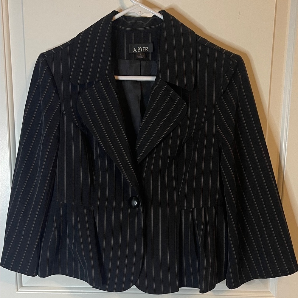 A. Byer Women's Black Pinstripe Jacket, size Large